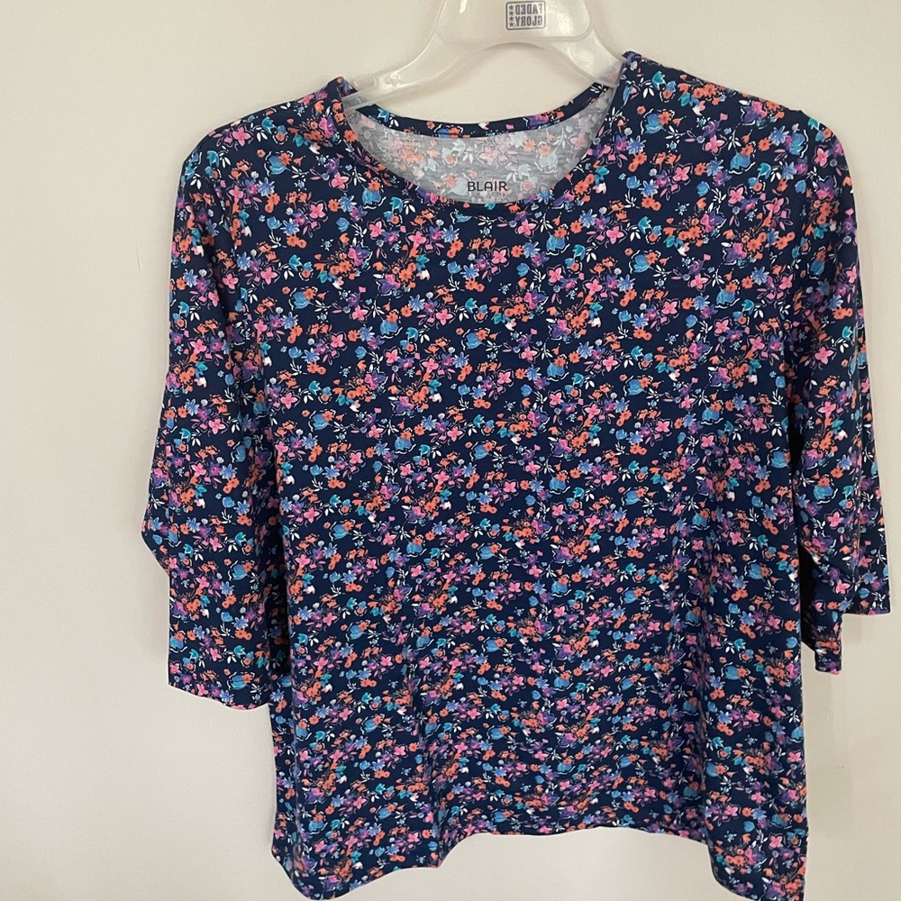 Blair Women's 3/4 Sleeve Floral Top - Navy and Multicolor